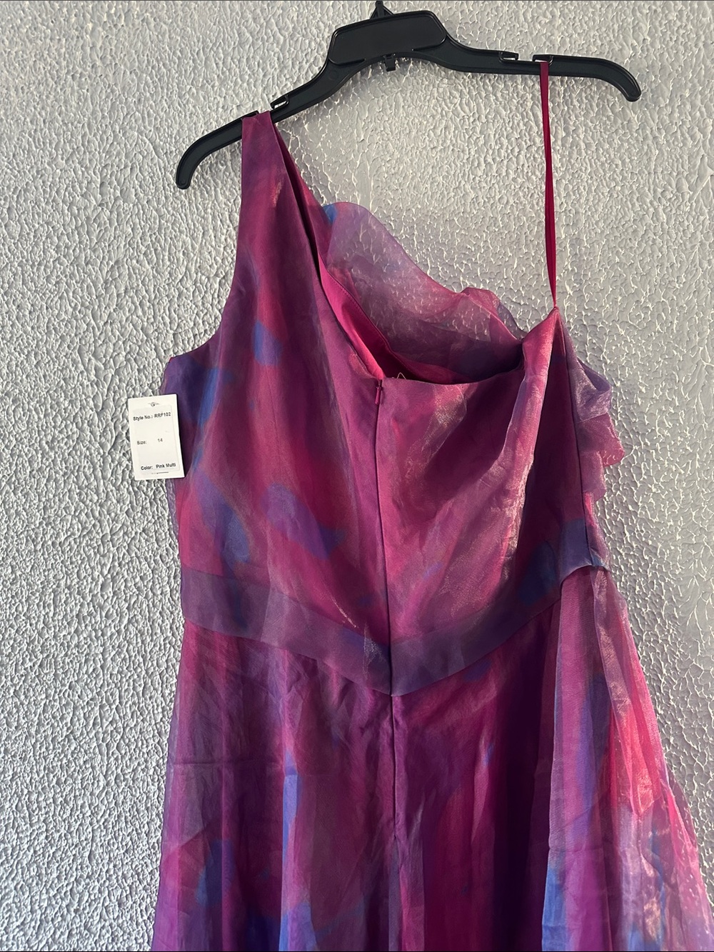 Rene Ruiz Collection One-Shoulder A-Line Organza Purple & Pink Evening Gown - Picture 9 of 12